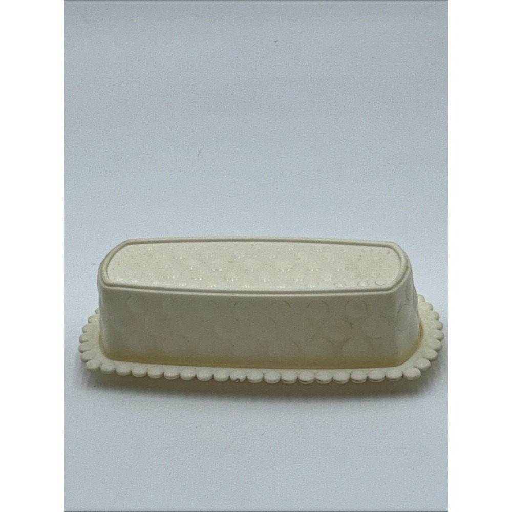 Vintage F&F Mold Die Works White Plastic Butter Dish Lid Hobnail Polka Dot